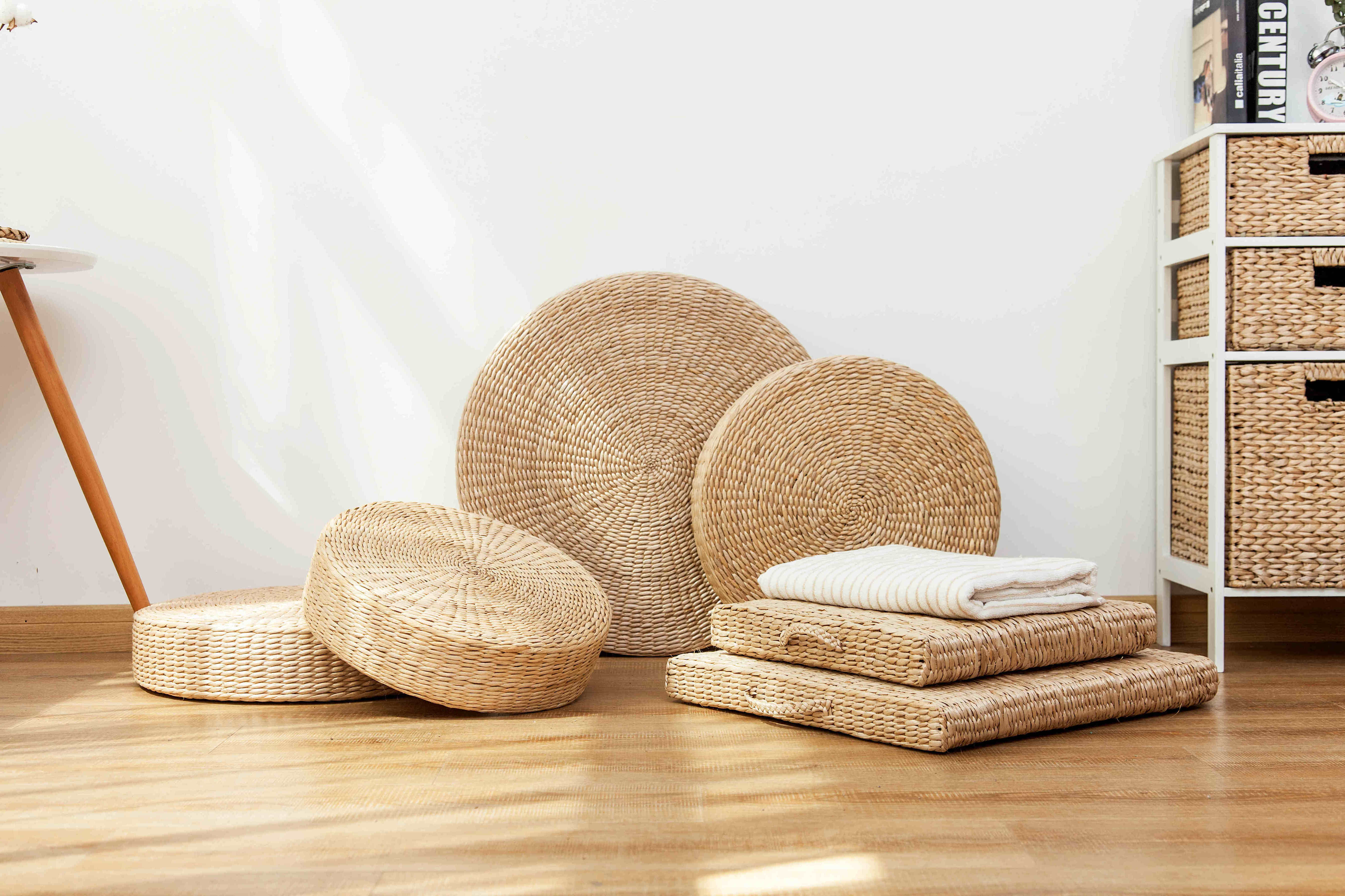 Wholesale Handmade Round Natural Dried Woven Weaving Seagrass Material Patchwork Meditation Cushion