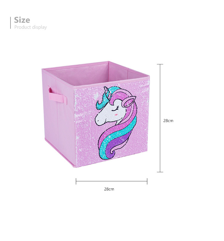 Custom Logo Fashion Cute Sequins Colorful Foldable Non-woven Kids Organization Storage Container Boxes Container For Toy