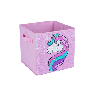 Fashion Cute Sequins Colorful Non-woven Foldable Kid Storage Box Toy Large Size Organizer