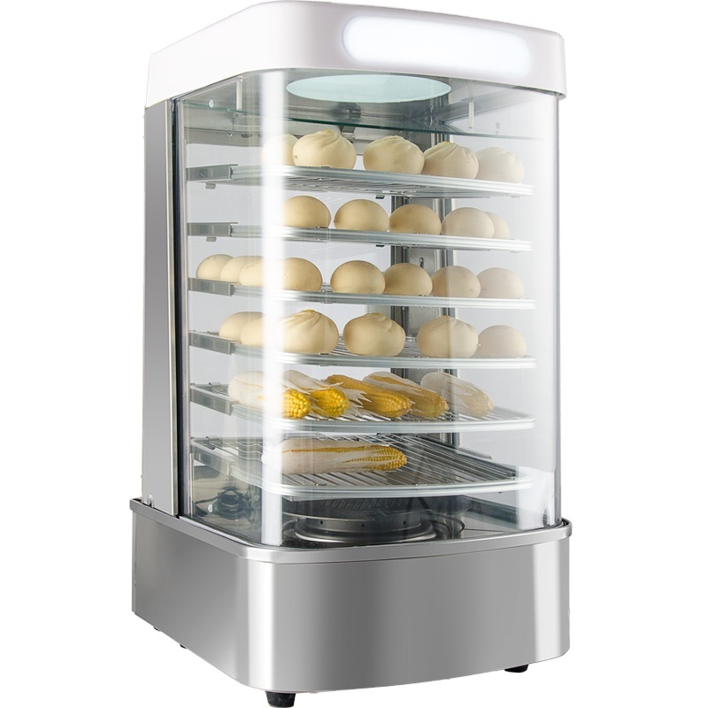 Electric Commercial Stainless Steel Food Warmer Display Showing Baking Kitchen Machine Bun Steamer With Glass