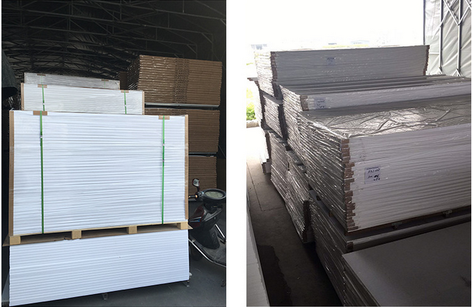 Manufactured 4x8 rigid PVC foam boards, also known as Styrofoam sheets or PVC Celuka foam boards, from the factory.