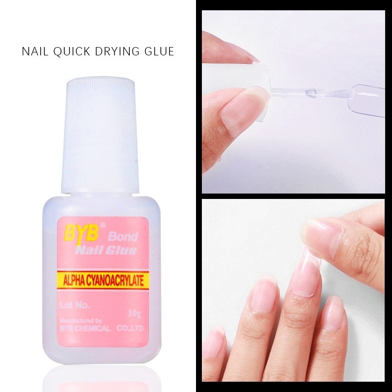 BYB strong super glue quick dry acrylic white 10g nail glue with brush