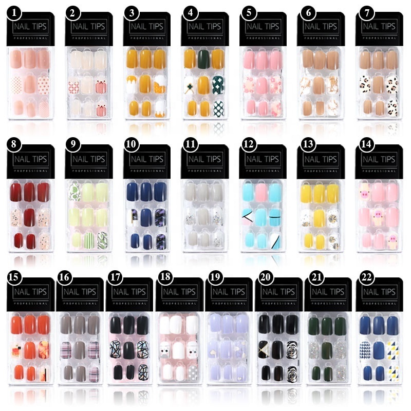 30Pcs/set wholesale nails tips artifical fingernail tips  Reusable Short False  press on nail custom back glue nails