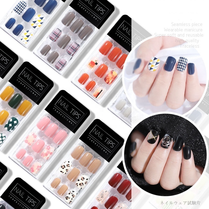 30Pcs/set wholesale nails tips artifical fingernail tips  Reusable Short False  press on nail custom back glue nails