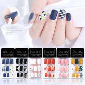 30Pcs/set wholesale nails tips artifical fingernail tips  Reusable Short False  press on nail custom back glue nails