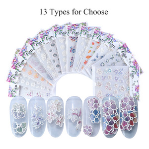 5D Embossed Nail Sticker Decals Blooming Flower Acrylic Engraved 3D Slider Manicure Embossed Nail Art stickers