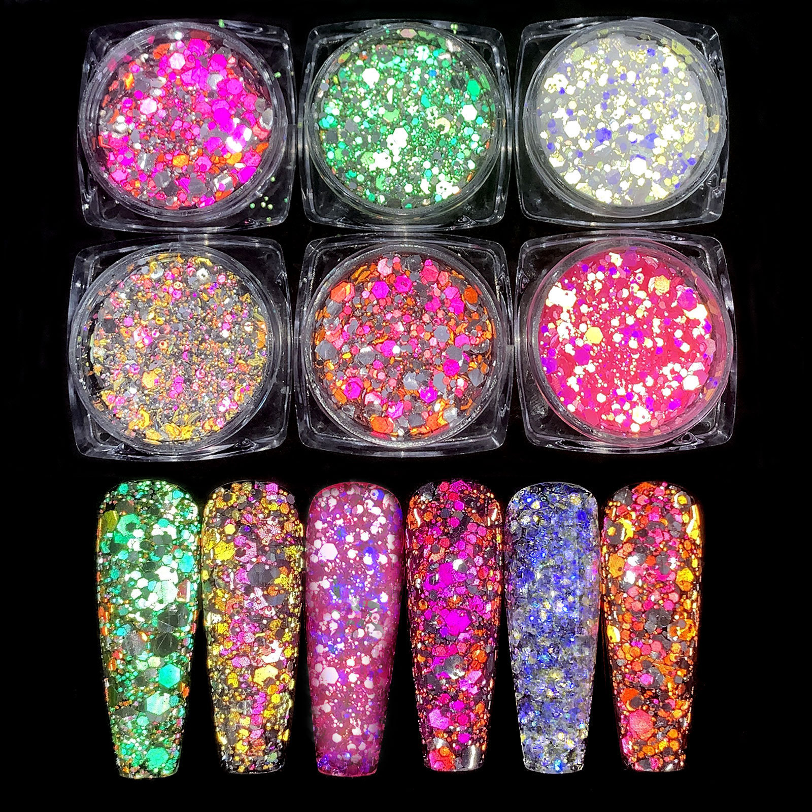 Hot selling super flash high gloss nail powder six-color set Diamond polishing powder