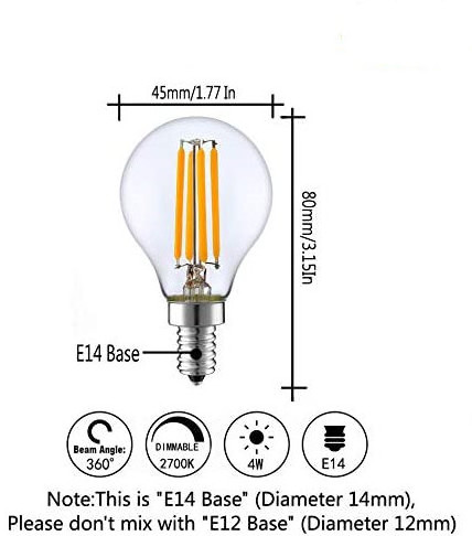 G45 E14 Base Candelabra LED Bulbs Dimmable Vintage Edison LED Bulb 40W Equivalent 2700K Warm White Lamp for Home lighting bulb