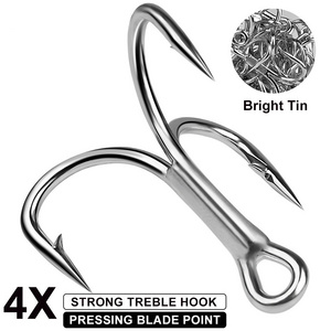 Super strong 4X 10pcs/box Matte Tin High Carbon Steel  Strong Fishhooks Barbed  treble Hooks