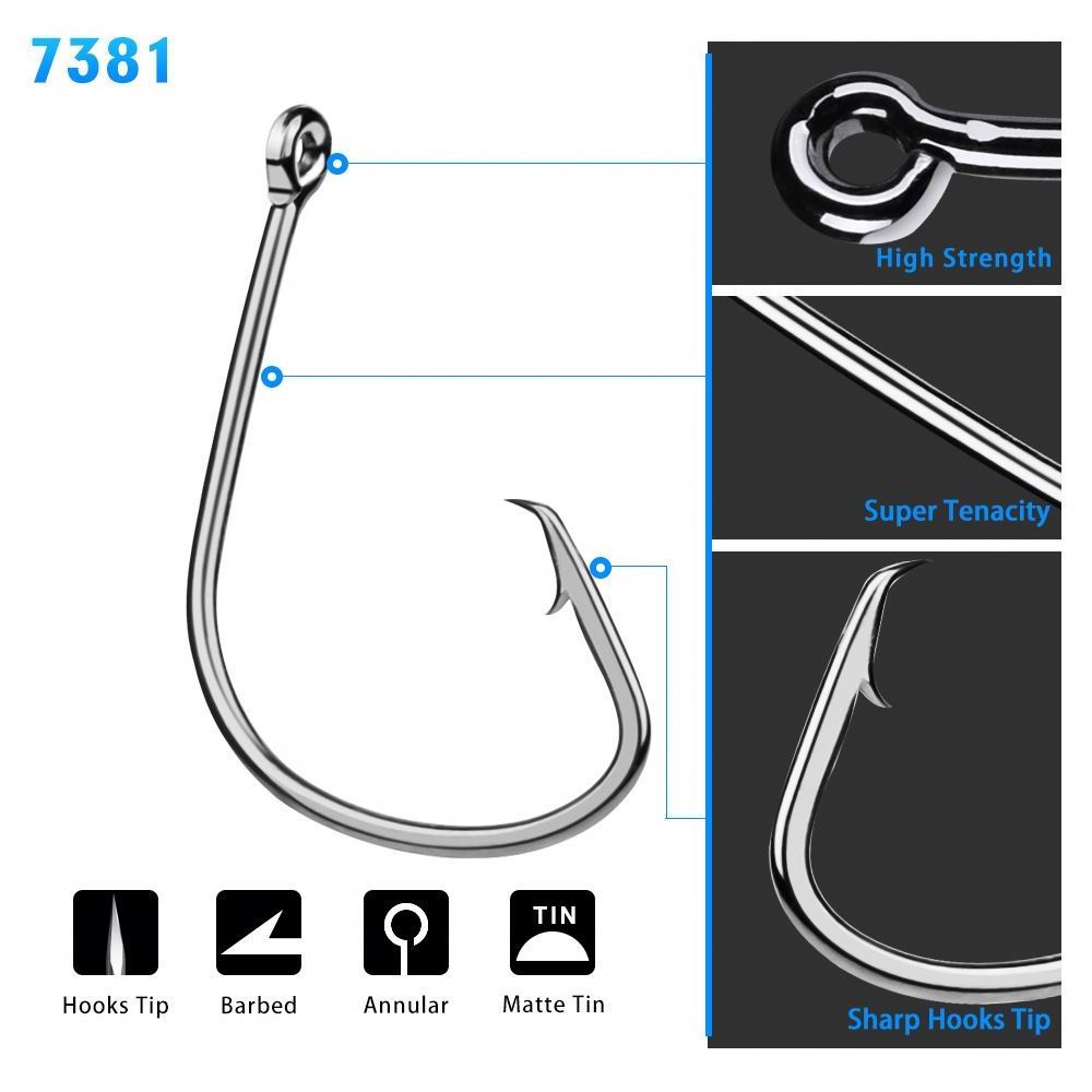 Fishing Hook 7381 Black Nickle  high carbon steel Fishhooks Saltwater Sport Circle Fish Hooks Wholesale Price Fishing Tackle