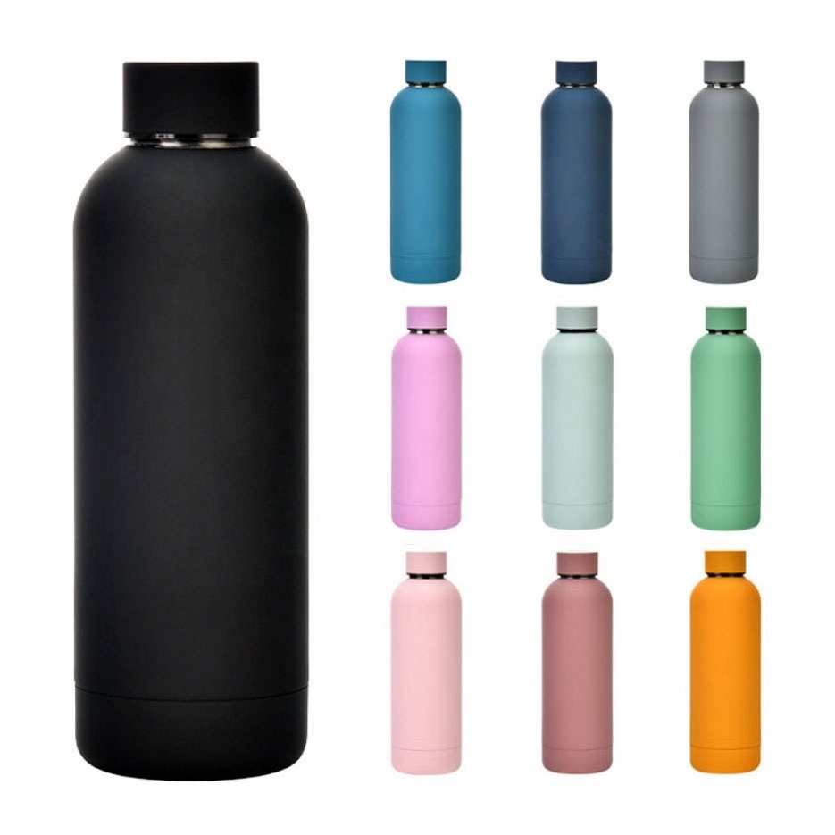 Double wall stainless steel narrow mouth bottle black Insulated water tumbler