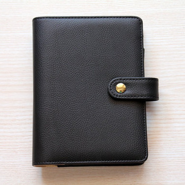 High quality in pure black business PU leather binder A6 personal planner with snap closure