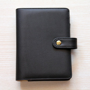 High quality in pure black business PU leather binder A6 personal planner with snap closure