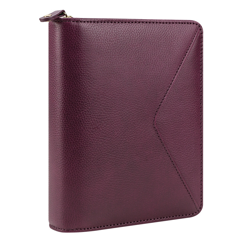 a4 a5 genuine leather binder planner portfolio with ring and zipper