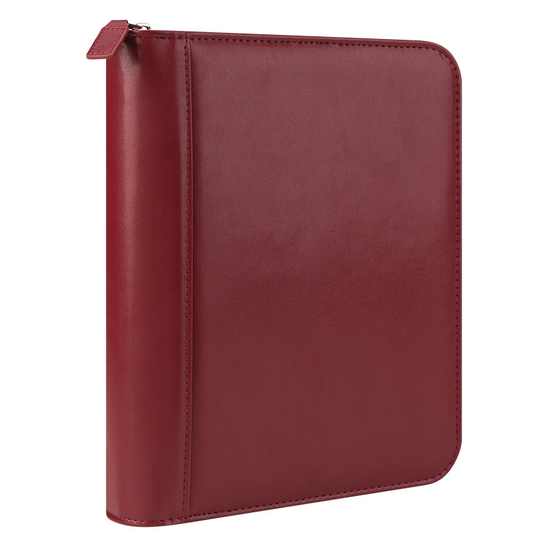 custom genuine leather a5 zipper portfolio pad holder filder holder with notepad