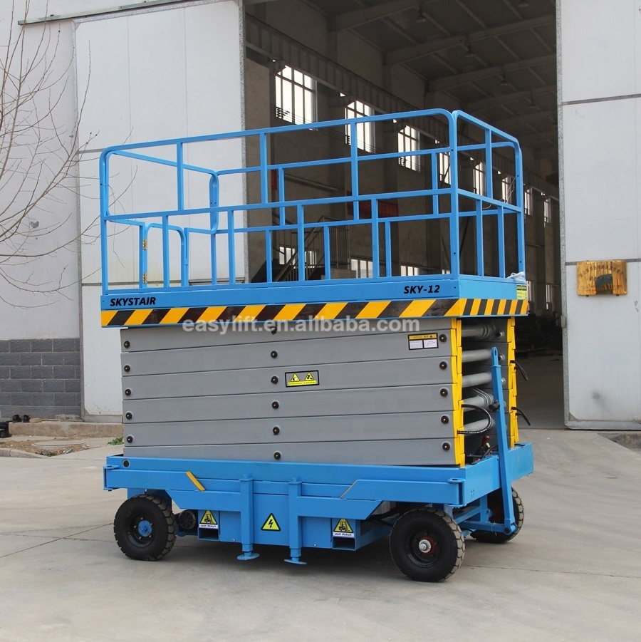 10m Terrain Scissor Lift With Forklift Hole 4 Wheels Construction Oriented Mobile Scissor Lift