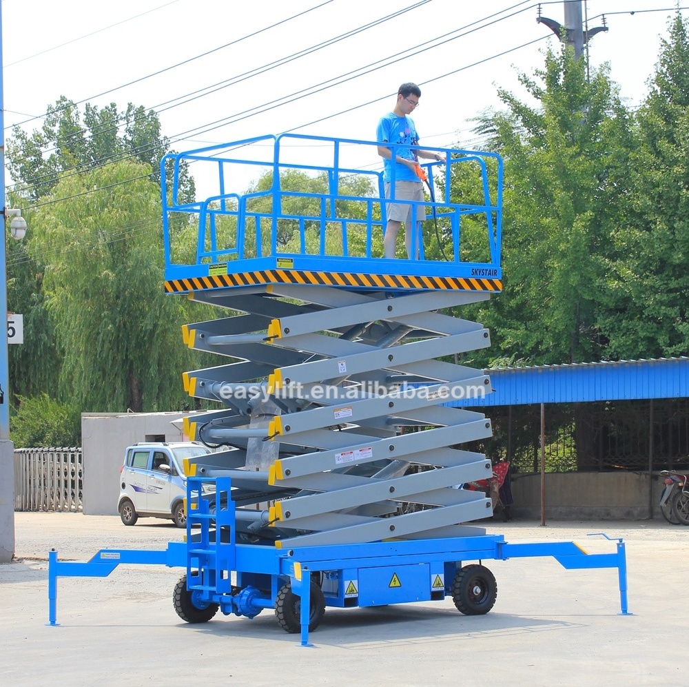 10m Terrain Scissor Lift With Forklift Hole 4 Wheels Construction Oriented Mobile Scissor Lift