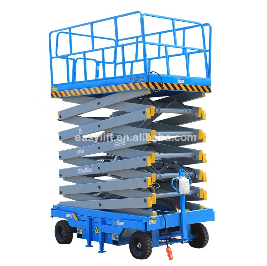 10m Terrain Scissor Lift With Forklift Hole 4 Wheels Construction Oriented Mobile Scissor Lift