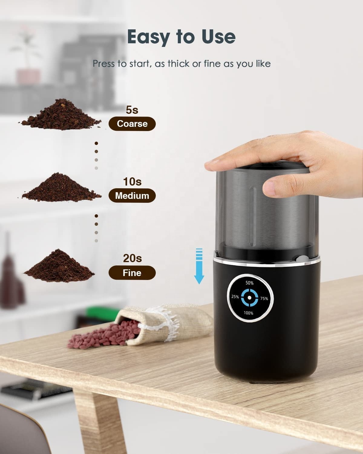 USB Chargeable coffee grinder Burr coffee grinder Portable electric coffee grinder 200W Battery charge