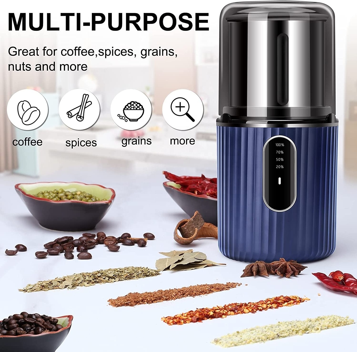 One Touch Start Auto Coffee Grinder for Coffee Beans and Spice Portable Battery Operated Coffee Grinder