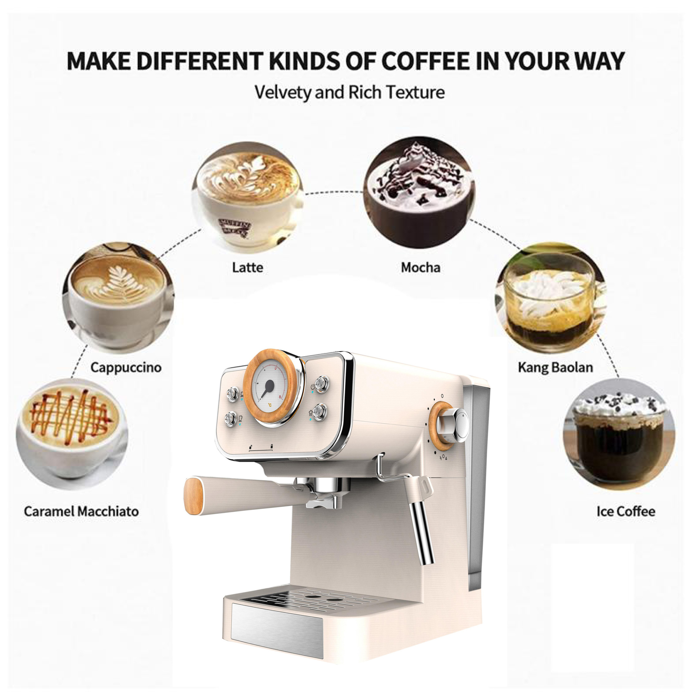 Factory espressco coffee machine 950W 20Bar with 1.5L water tank for caramel macchiato cappuccino latte Mocha ice coffee machine