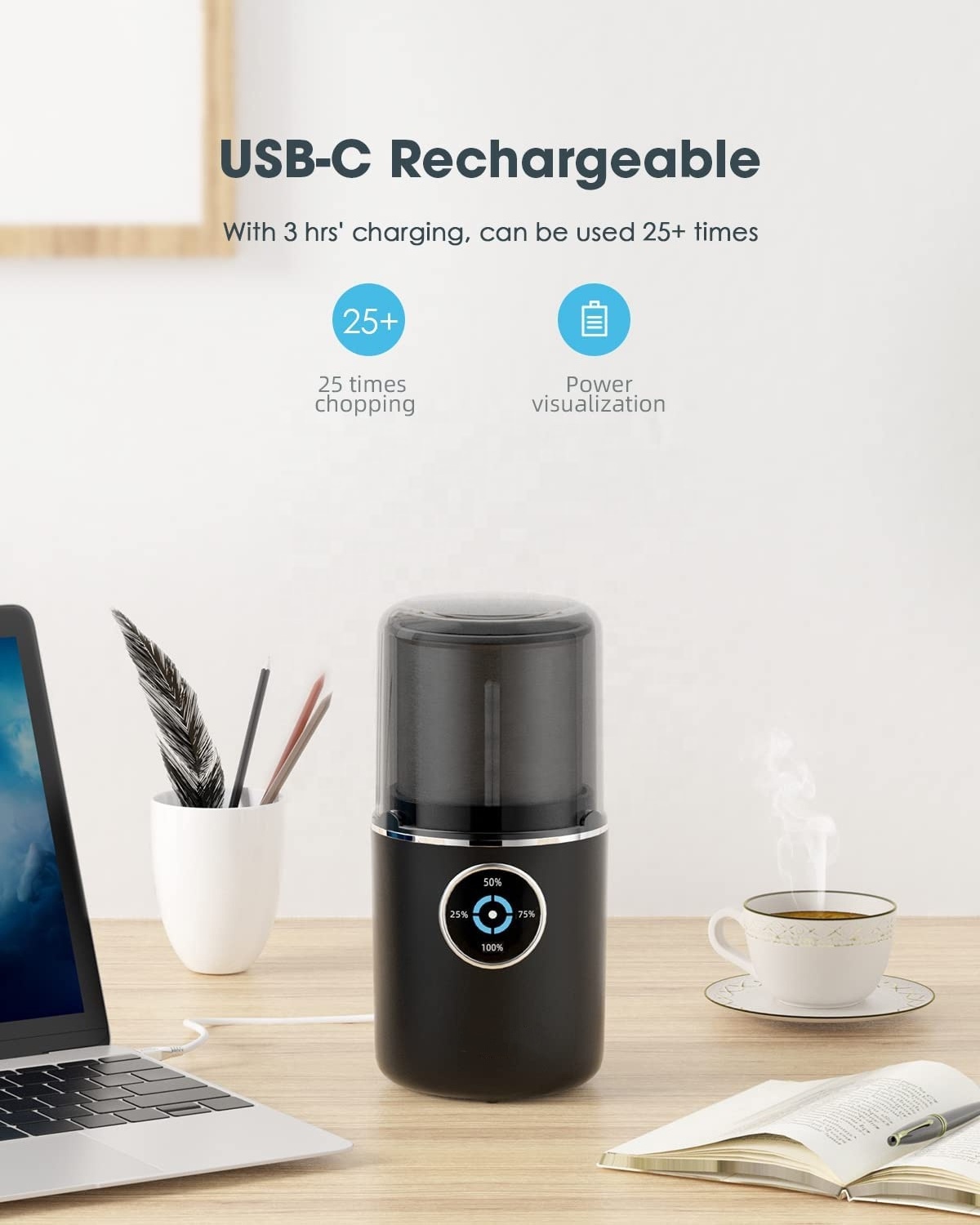 USB Chargeable coffee grinder Burr coffee grinder Portable electric coffee grinder 200W Battery charge