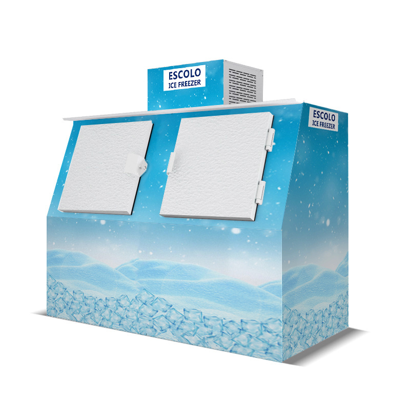 Outdoor Slanted Door Ice Cooler Bagged Storage Freezer For Sale