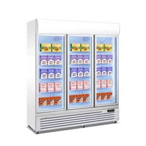 Commercial 3 Glass Door Refrigerator Ice Cream Show Chiller Upright Supermarket Congelateur Freezer