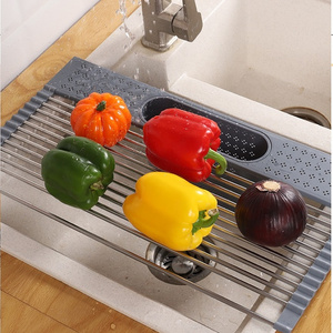 2020 Rolling Plato De Acero Inoxidable Escurridor Platero Escurridor Drainage Over Sink Roll-Up Dish Drying Rack With Drainer