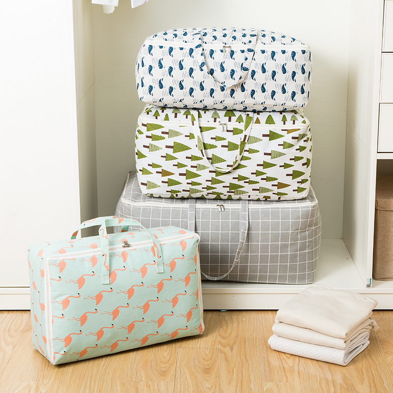 Printed cotton and linen quilt bags Storage bags for blankets and quilts with reinforced zippers and handles Tote bags for movin