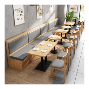 Restaurant leather booth seating green grey booth wood dining chair and tables sets