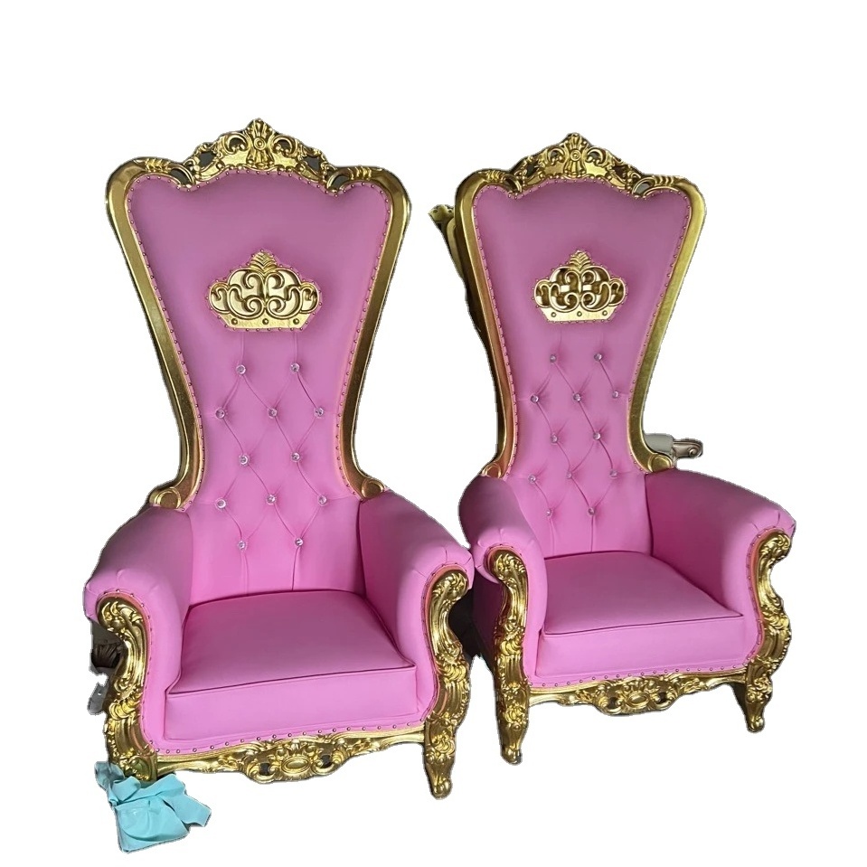 Wholesale High Back Wood Wedding Gold White Royal Chairs Luxury Wedding King Gold Throne Chairs