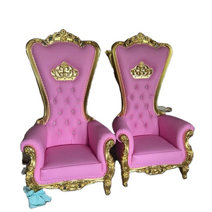 Wholesale High Back Wood Wedding Gold White Royal Chairs Luxury Wedding King Gold Throne Chairs