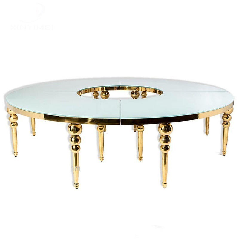 Gold stainless steel Mirror glass round S shape dining wedding table party chairs and moon serpentine tables