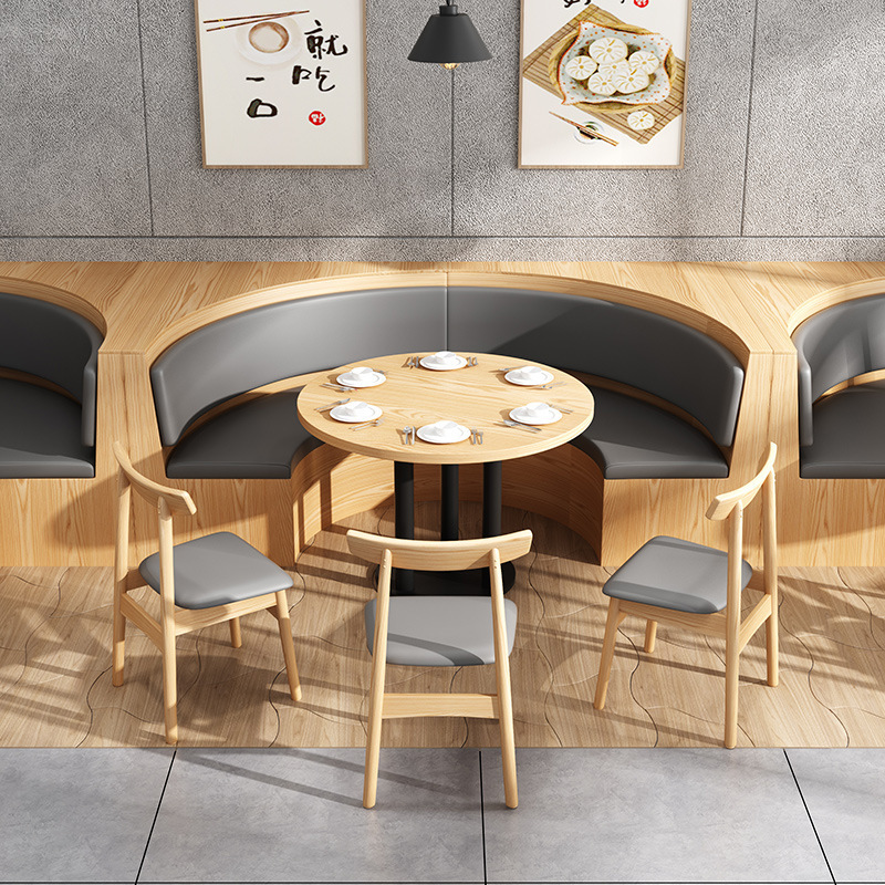 Restaurant leather booth seating green grey booth wood dining chair and tables sets