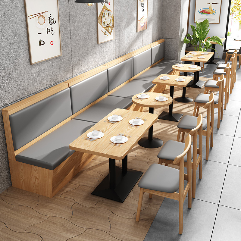 Restaurant leather booth seating green grey booth wood dining chair and tables sets