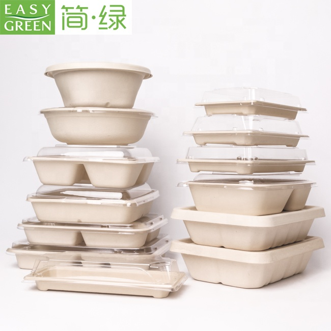 Easy Green Recyclable Eco Friendly Disposable Sugarcane Bagasse Biodegradable Take Away Lunch Fast Food Packaging Boxes