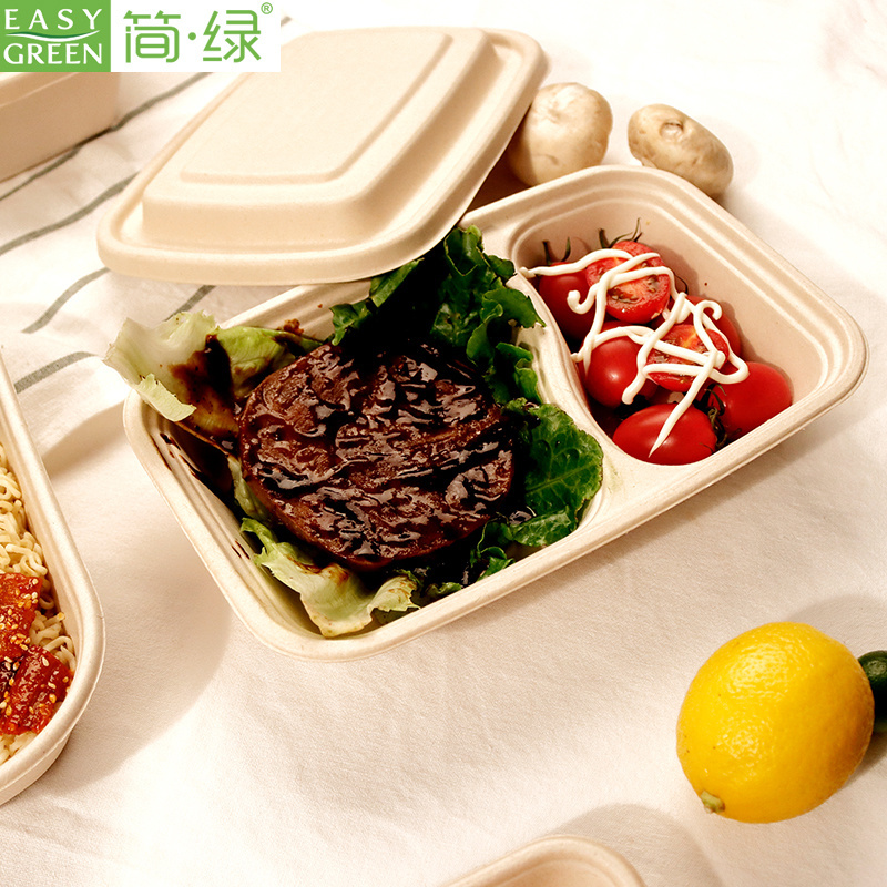 Easy Green Recyclable Eco Friendly Disposable Sugarcane Bagasse Biodegradable Take Away Lunch Fast Food Packaging Boxes