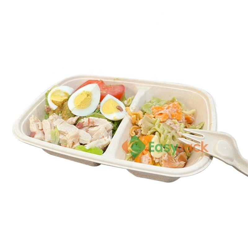 32 oz disposable square biodegradable pulp takeaway food tray plates with clear lid