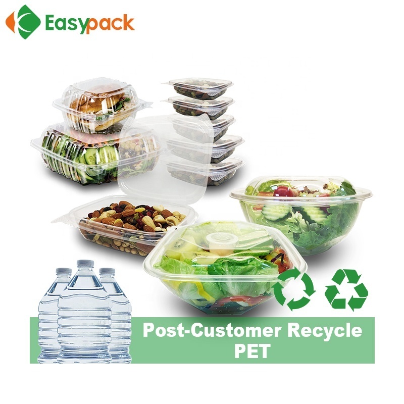 Disposable rPET plastic 8 oz salad fruit plastic box food containers