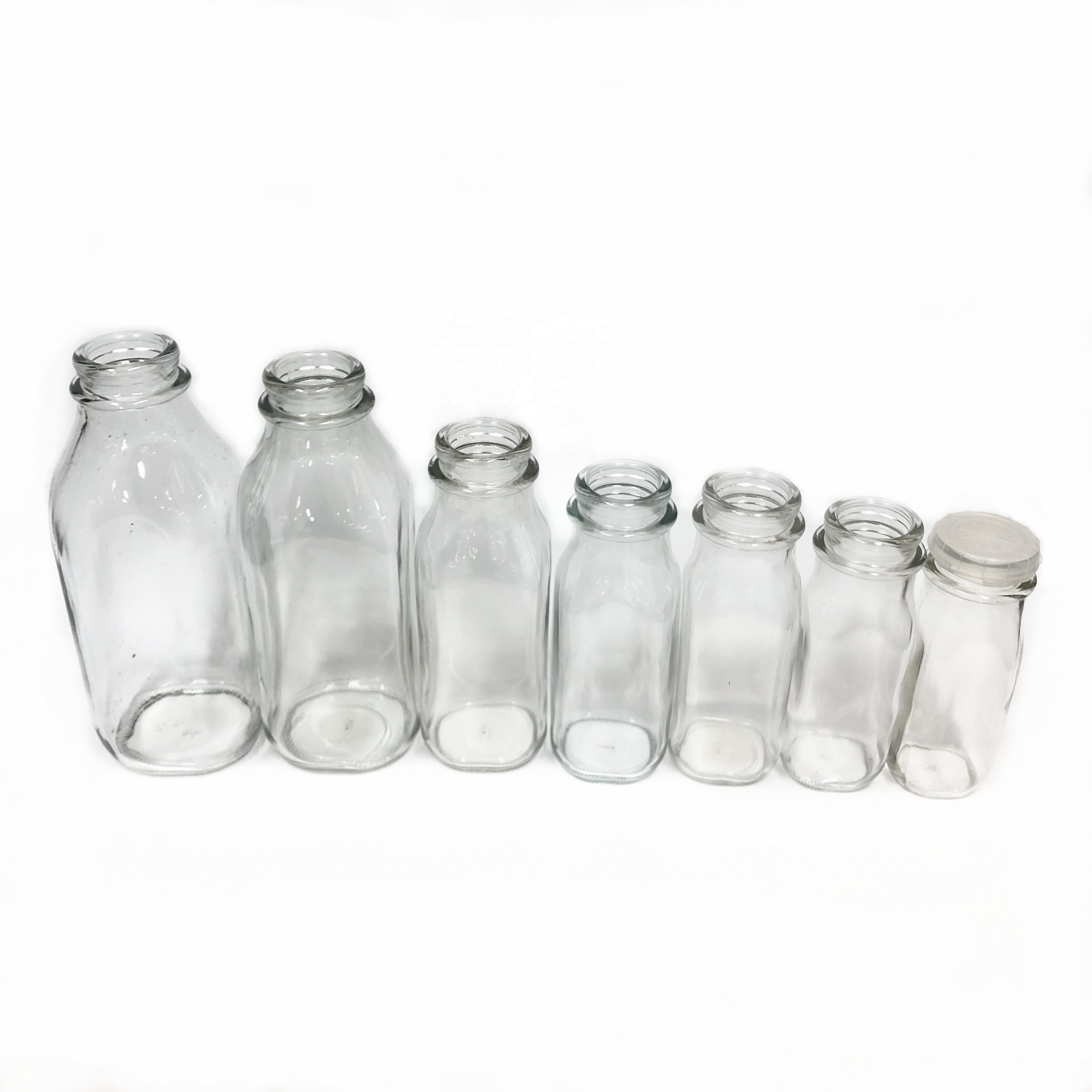 wholesale 1000ml 500ml 400ml 250ml 200ml french square glass beverage bottles with plastic lid for fruit juice milk