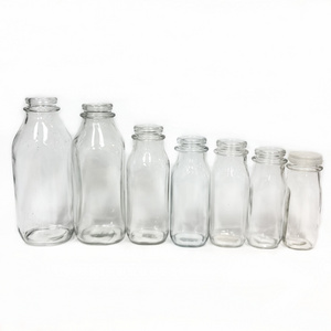 wholesale 1000ml 500ml 400ml 250ml 200ml french square glass beverage bottles with plastic lid for fruit juice milk