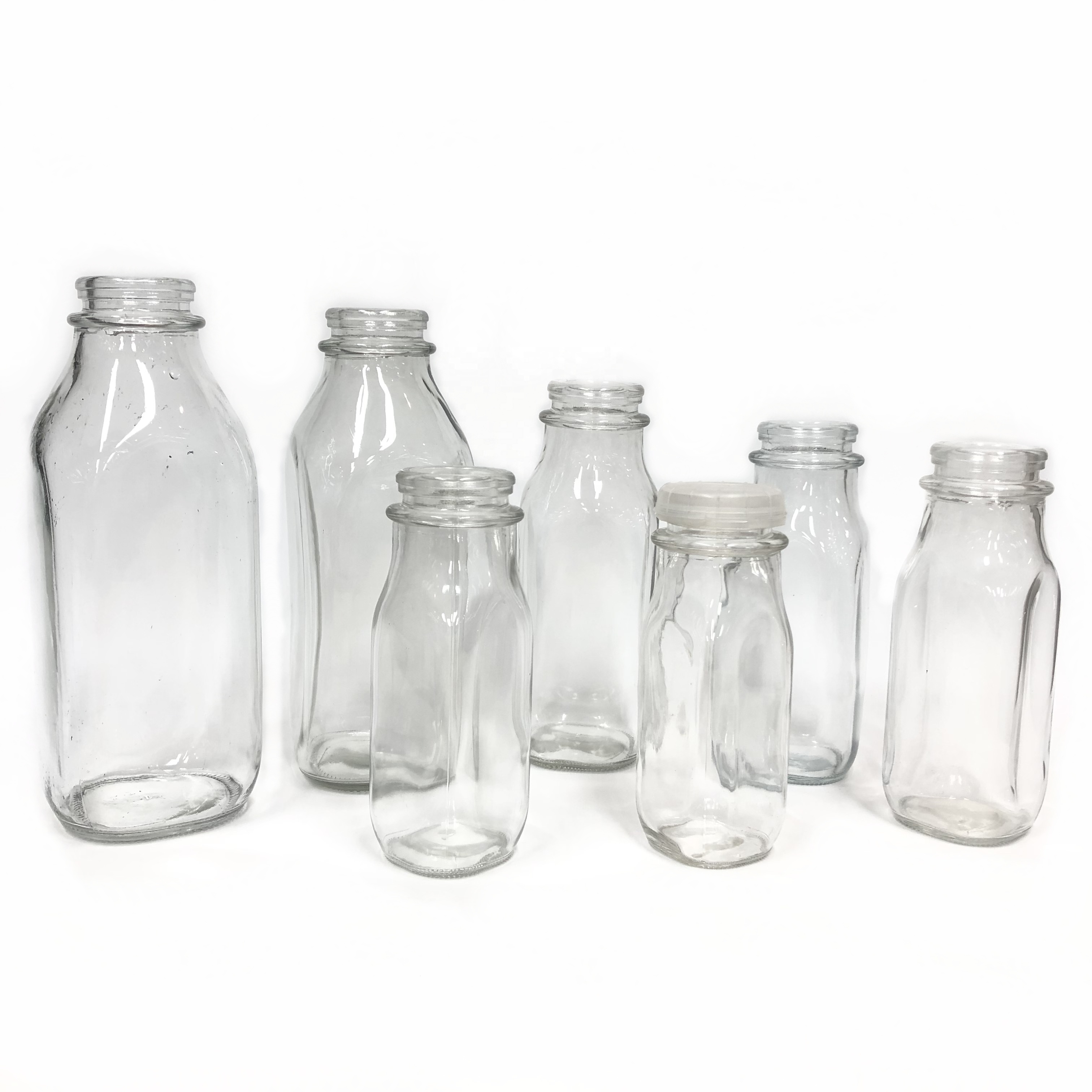 wholesale 1000ml 500ml 400ml 250ml 200ml french square glass beverage bottles with plastic lid for fruit juice milk