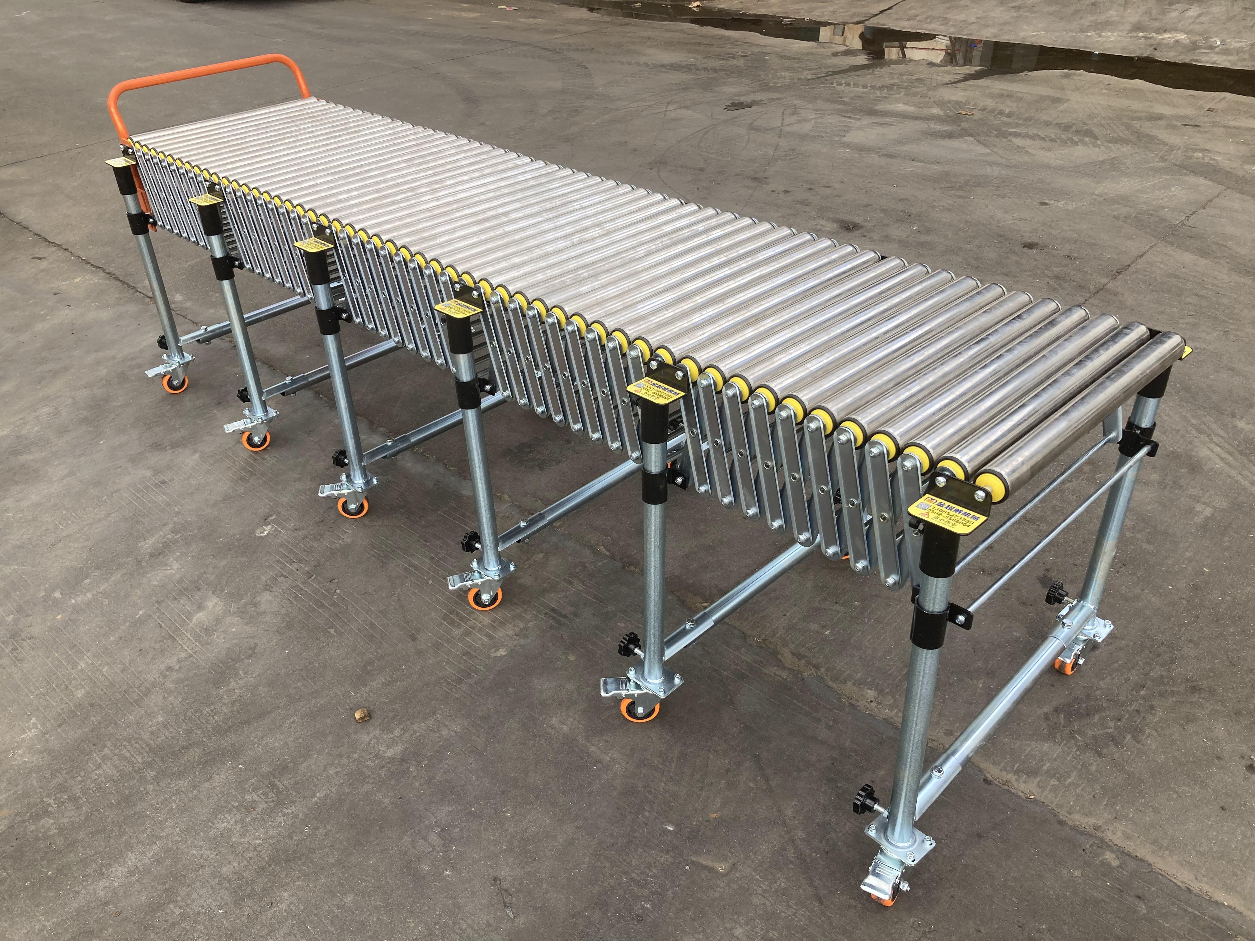 Unpowered logistics warehouse movable stainless steel flexible telescopic gravity roller conveyor