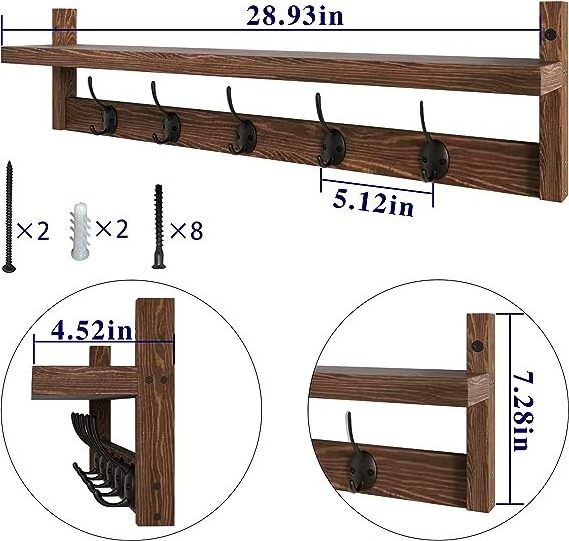 Wall hook for bathroom and living room porch wall hanging shelf coat hook hanger with 5 double hooks