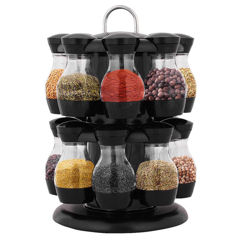 Modern Kitchen Plastic Jar Rotatable  Holder Storage Spice Rack Standing Large Capacity Spice Organizer