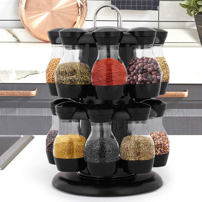 Modern Kitchen Plastic Jar Rotatable  Holder Storage Spice Rack Standing Large Capacity Spice Organizer