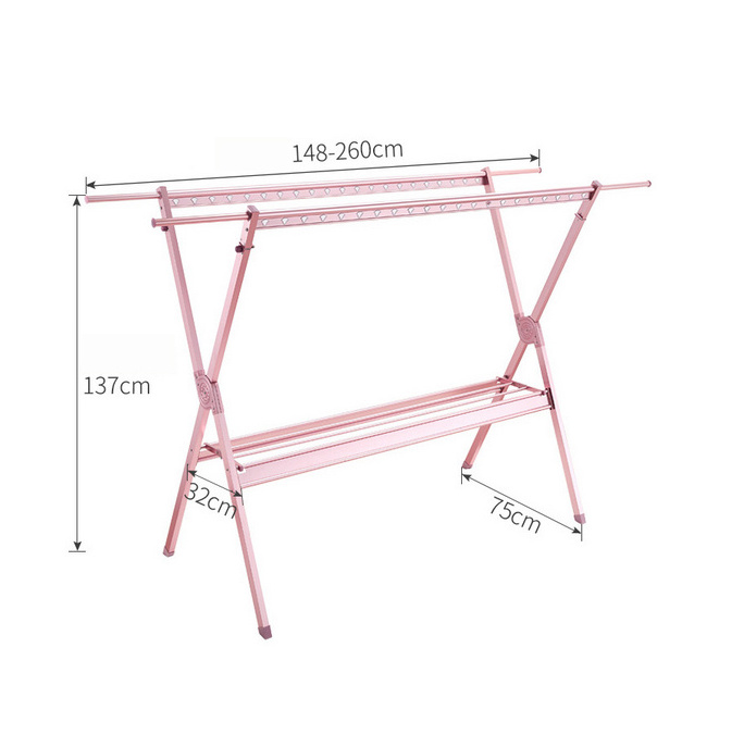 Space Saving Laundry Dryer Rack Rose Gold Floor Standing Folding Laundry Rack Drying Scalable Storage Clothes Horse