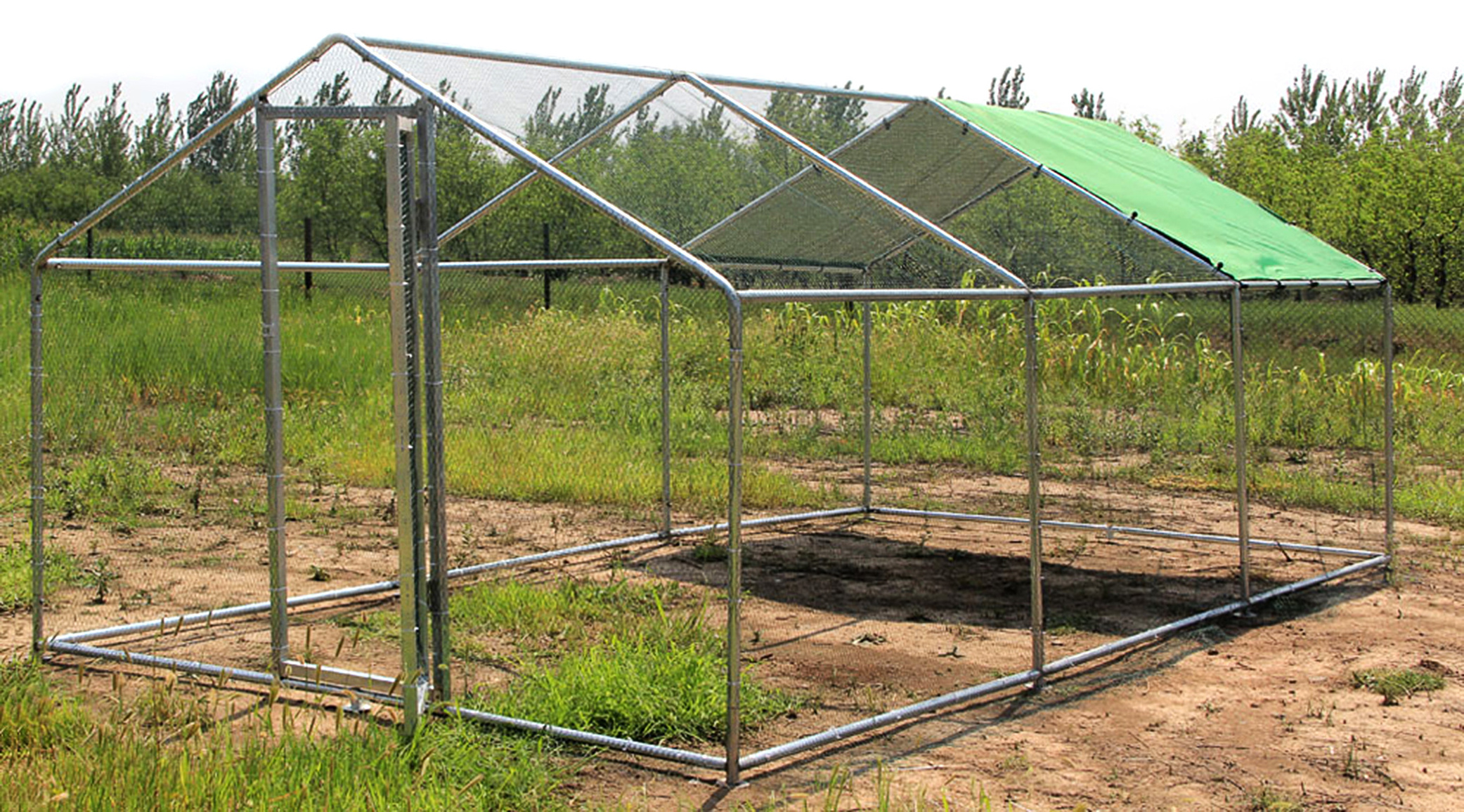 galvanized steel peacocks hen small animal open-air enclosure roof industrial Prefab Metal Chicken Farm Poultry House run