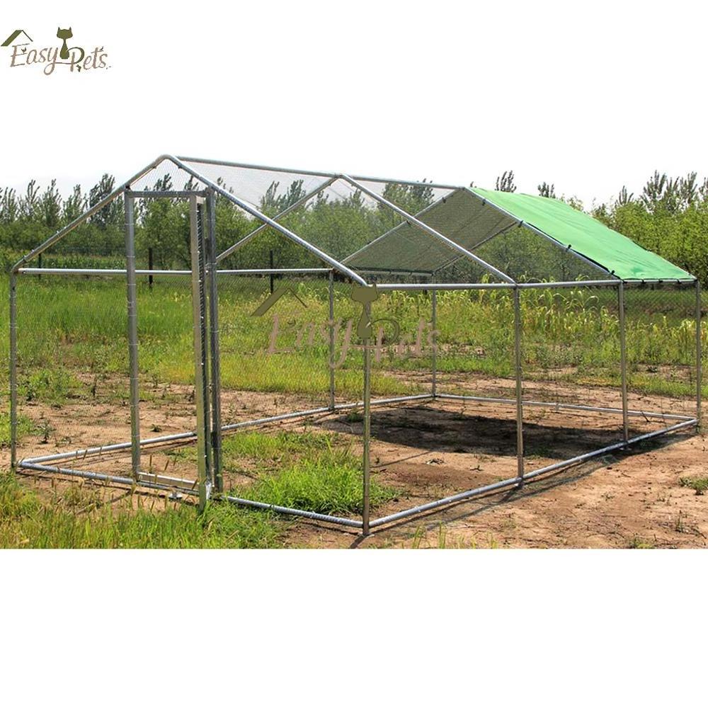 galvanized steel peacocks hen small animal open-air enclosure roof industrial Prefab Metal Chicken Farm Poultry House run